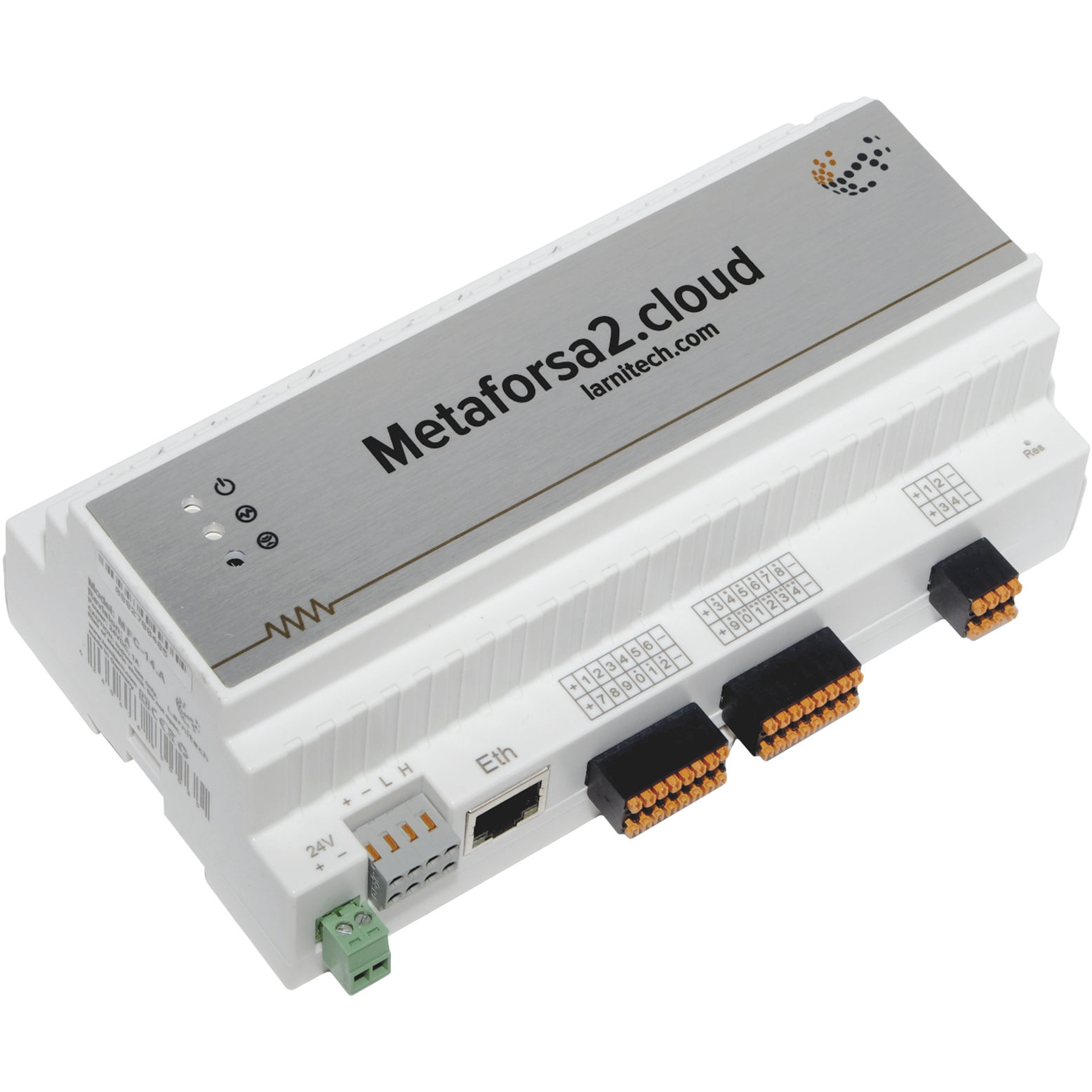 De Larnitech Metaforsa2.cloud (MFC-14). Met 10 geschakelde en 4 gedimde uitgangen.